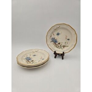 Set of 4 Mikasa Blue Daisies Salad Plates floral #EB 804 Japan 1980s vintage